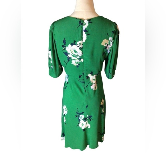 Free People Dress Size 4 Neon Garden Green Floral Mini Fit n Flare  Puff Sleeves - Picture 6 of 14
